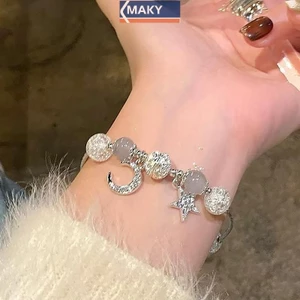Onetimingcool Thời Trang Ngọt Ngào Pha Lê Đính Hạt Vòng Tay Cho Bé Gái Ngôi Sao Mặt Trăng Mặt Dây Chuyền Vòng Tay Trang Sức Phụ Kiện Tình Bạn Quà Tặng VN