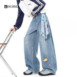 Quần Jean Nam TIANLESIWEI, Thiết Kế Graffiti Denim, Phom Chân Thẳng Rộng Hơi Loe