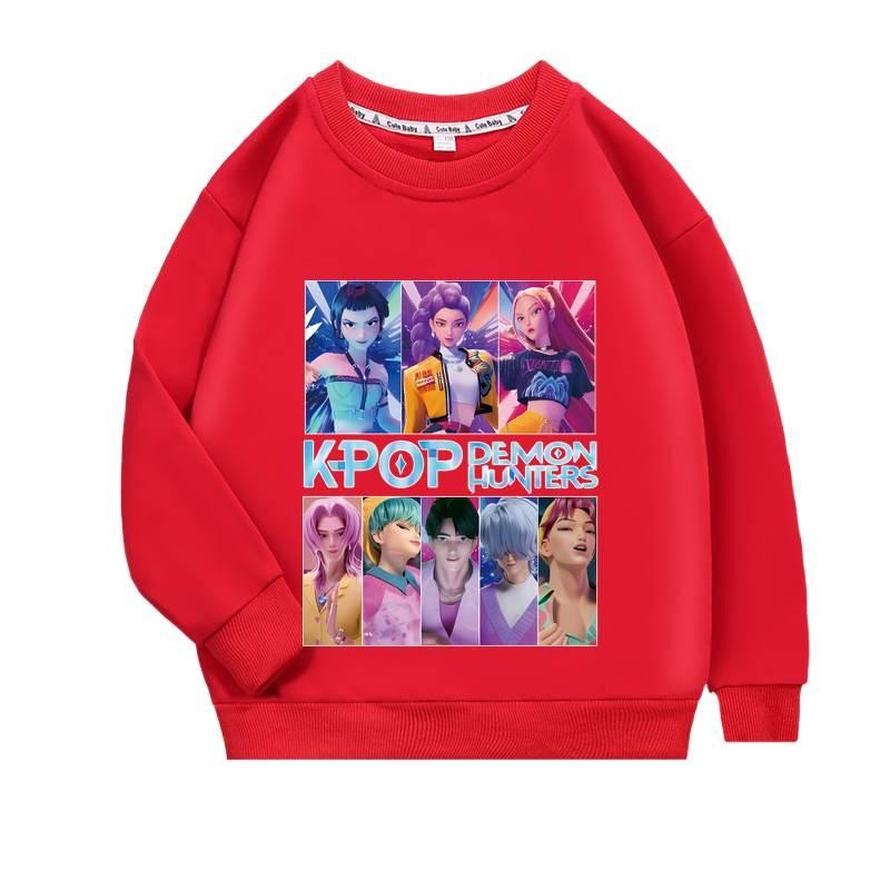 Áo hoodie hoạt hình in hình Kpop Demon Hunter 2D phổ biến mùa thu cổ tròn dài tay cho bé gái