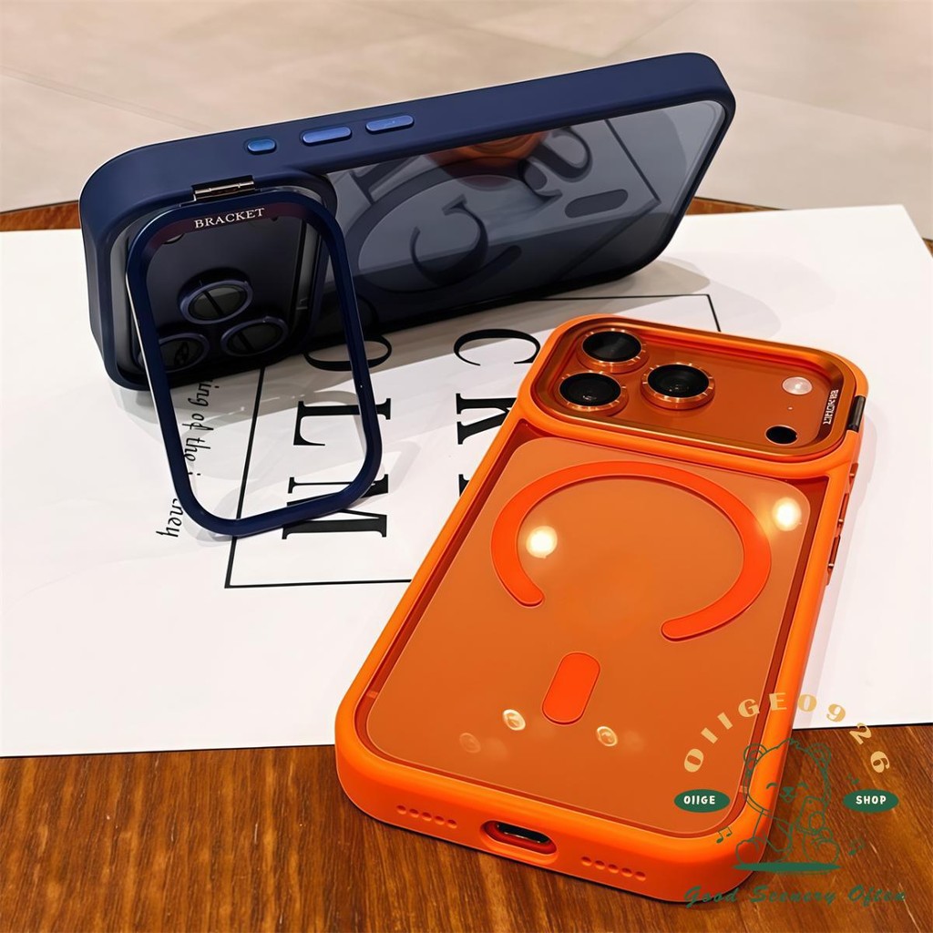 【 Ốp lưng iPhone17 】 Giá đỡ ống kính dạng lỏng màu cam Vỏ điện thoại từ tính iphone17 Pro Max 16 15 14 13 12 cho vỏ iPhone Vỏ mềm silicon TPU chống sốc
