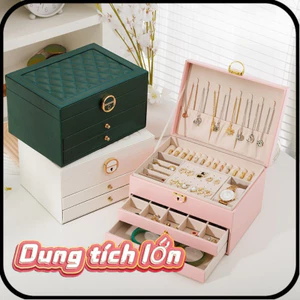 Hộp Đựng Nữ Trang & Phụ Kiện 3 Tầng Dung Lượng Lớn, Da PU Vân Nổi Sang Trọng,Thiết Kế Nhiều Ngăn Đa Năng
