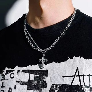 Dây chuyền Hip Hop chéo hai lớp Zircon Punk - Trang sức Unisex dành cho nam giới