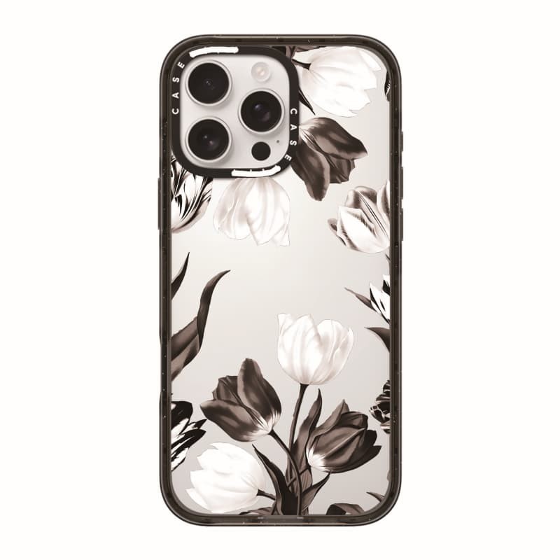 CASECASE X Vỏ hoa đen trắng viền đen trong suốt cứng từ tính hút tác động cho Apple IPhone 12 13 14 15 16 17 Pro Max Air Plus có hộp
