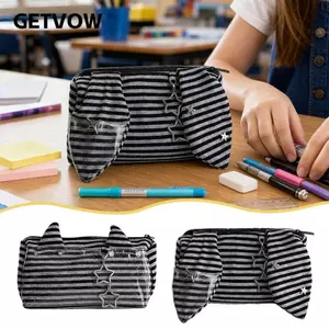 GETVOW 1 Túi Đựng Bút, Sừng Quỷ Sọc Bút Chì Dung Tích Lớn, Đa Năng Di Động Văn Phòng Phẩm Tổ Chức Học Sinh