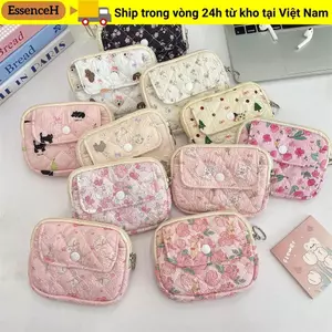 Ví đựng tiền xu chìa khóa ESSENCEH, Giá đỡ ID Quilted Ví đựng tiền xu di động, Túi lưu trữ chăn bông hoa hoạt hình đa chức năng