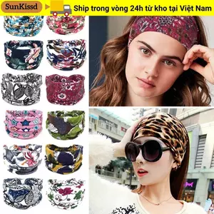 Băng đô SUNKISSD, Vintage Nút thắt rộng dành cho nữ, Mũ nón Turban Co giãn Cotton Co giãn Bohemian Cực lớn Dây buộc tóc Yoga cho múa Biker