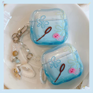Ốp Tai Nghe Có Vỏ Biển Mặt Dây Chuyền Cho Airpods 4 Pro 3 2 Thiết Kế Cạnh Sóng Màu Xanh Gradient Họa Tiết Biển TPU Mềm Chống Sốc Tai Nghe Không Dây Vỏ Bảo Vệ Vỏ Chống Mất