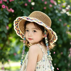 Mũ Trẻ Em Mùa Hè Bé Gái Mũ Rơm Bé Chống Nắng Ngoài Trời Vành Lớn Mũ Chống Nắng Bên Biển Bé Gái Mũ Chống Nắng