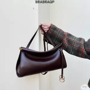 Túi đeo chéo BRAA, Túi đeo vai đơn cỡ trung bình phong cách Pháp, Ví đựng ly hợp bằng da PU màu trơn cổ điển đa năng dành cho nữ