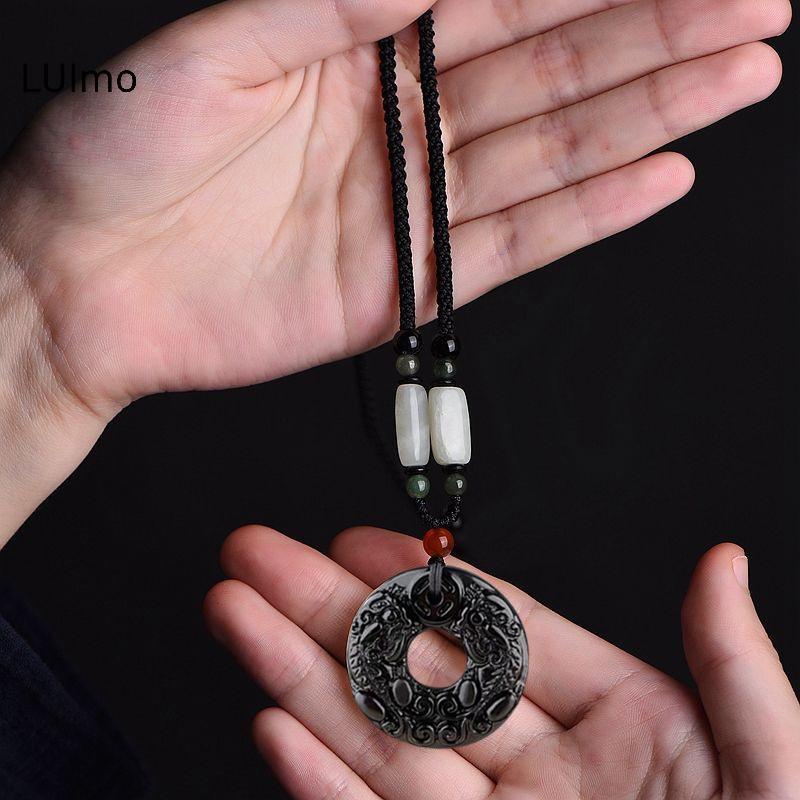 LUImo Tinh Tế Hai Mặt Khắc Ngọc An Toàn Bule Quân Dũng Cảm Móc Khóa Chuyển Đổi Sự Giàu Có Thủ Công Retro Khắc Mặt Dây Chuyền Nelace SBS