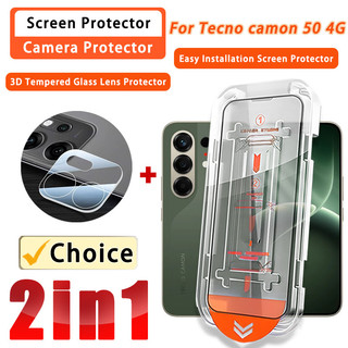 Phim kính cường lực trong suốt 2 TRONG 1 Tecno Camon 50 4G Ống kính 3D cho Tecno Camon 50 40 30 Premier 5G 4G 3D Bảo vệ Camera & Bảo vệ màn hình Hộp ma thuật Lắp đặt dễ dàng