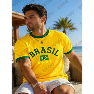 Áo thun nam cỡ lớn in hình cờ Brazil mới mùa hè rộng rãi và thoải mái, thích hợp để mặc ngoài trời
