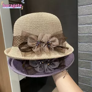 Mũ ngư dân BORAGETE, Đi biển Kỳ nghỉ UV Bảo vệ nữ Mũ chống nắng, Ren hoa thường ngày Mũ mùa hè