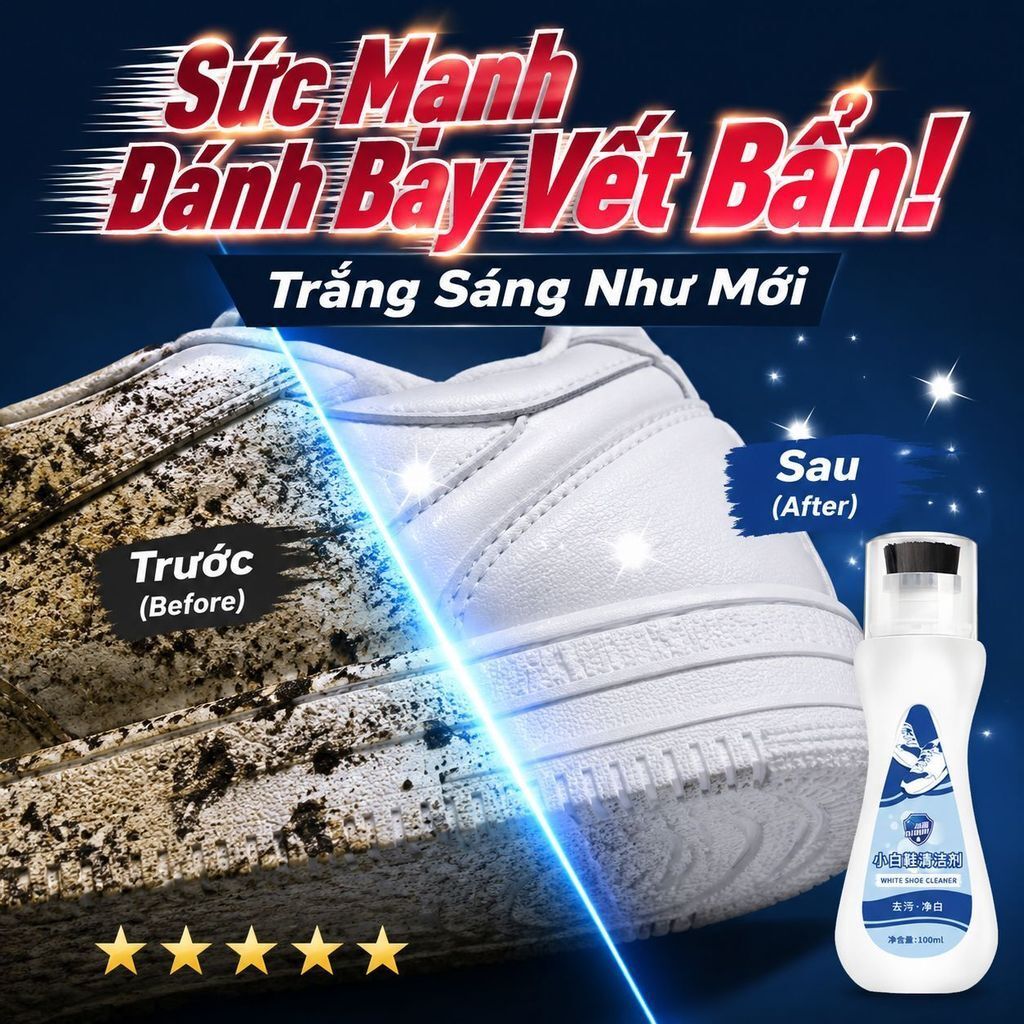 🔥sốc🔥Dung dịch tẩy giày trắng có bàn chải|Thần dược tẩy vết bẩn làm trắng giày|Bọt làm sạch giày thể thao không cần xả