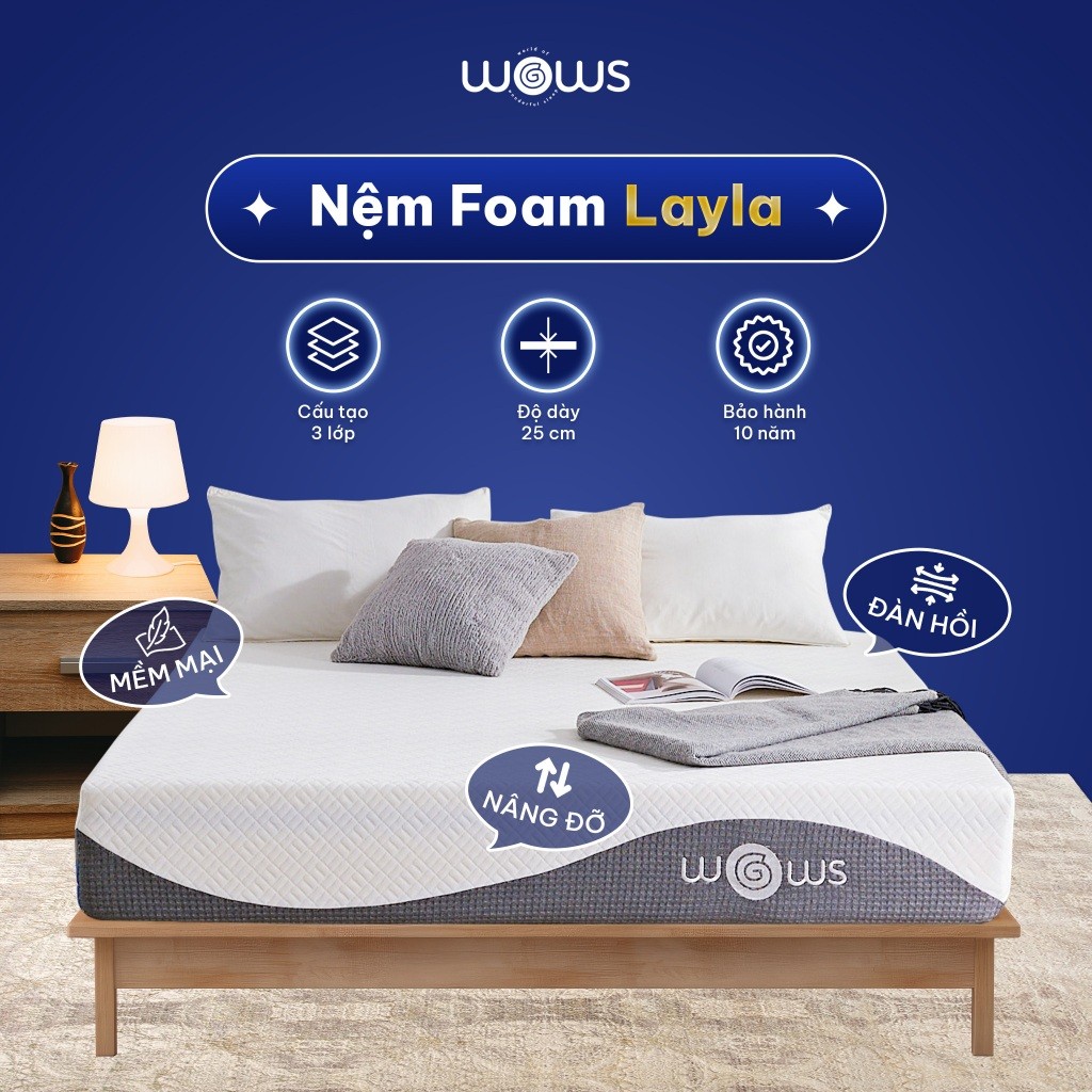 Nệm Foam 3 Lớp 25cm WOWS Layla