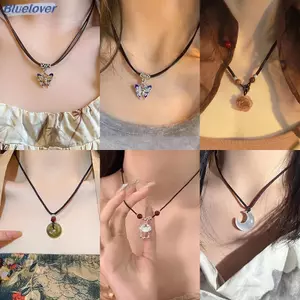 Bluelover Phong Cách Trung Hoa Thời Trang Retro Bện Dây Nelace Bướm Hoa Mặt Trăng An Toàn Lo Mặt Dây Chuyền Nelace Cho Nữ Vintage Trang Sức Mới