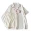 Bộ đồ ngủ vải cotton mây mùa hè cho nữ,áo ngắn tay, quần đùi, cổ bẻ, dáng suông; bộ đồ mặc nhà cho nữ