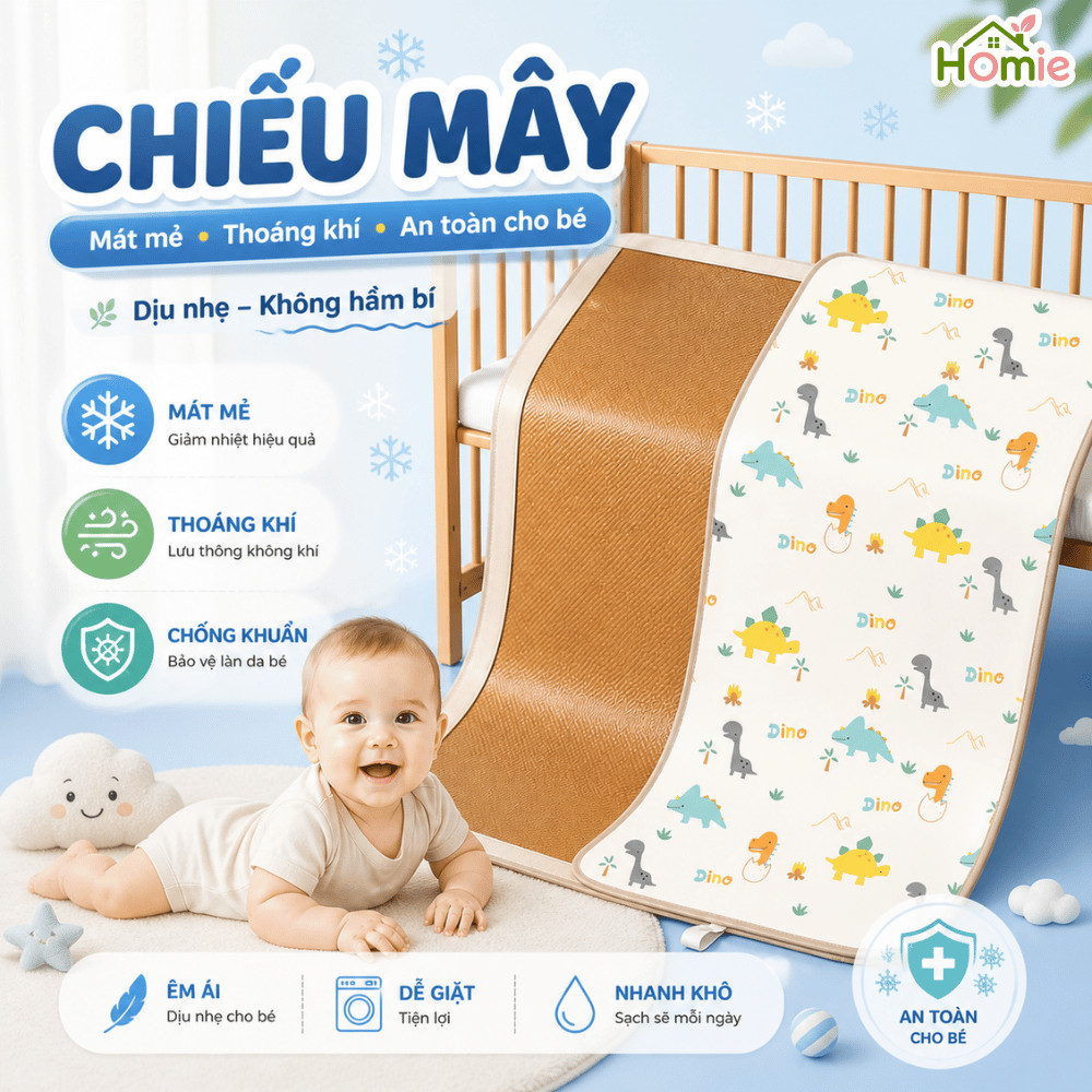 Chiếu Mây Điều Hòa Cho Bé Làm Mát Mùa Hè HOMIE, Thảm Đệm Điều Hòa Nằm Cũi, An Toàn Cho Da