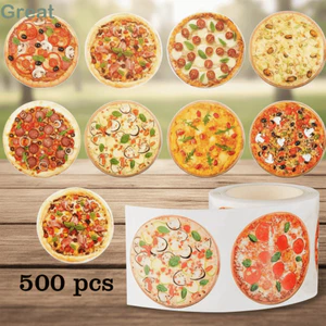 TUYỆT VỜI 500 Miếng Dán Pizza, Tròn Nhiều Màu Sắc Bánh Pizza Dán Cuộn, Chủ Đề Thực Phẩm Dễ Thương Giấy Tự Dính Dán Dán Đảng Ủng Hộ