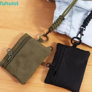 Ví Mini vải Oxford FUHUIOT, Ví đựng tiền xu cổ treo hình vuông, Dây kéo Nylon di động có dây buộc Hộp đựng thẻ nhỏ ngoài trời