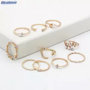 Bluelover 10 Cái / bộ Mặt Trăng Sao Nhẫn Nữ Bé Gái Bohemian Trang Sức Bộ Quà Tặng Phụ Kiện Mới