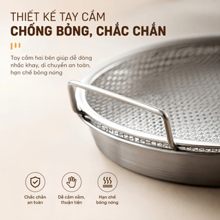 COMBO Khay Inox Kèm Vỉ Lưới Lọc Dầu Cao Cấp Có Tay Cầm- Khay Ráo Dầu Chiên Rán, Đựng Thực Phẩm, Dùng Cho Nồi Chiên