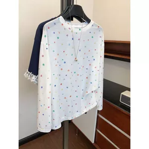 Milyfashion Trắng Dopamine Chấm Bi Dài Tay Áo Thun Mùa Hè Mỏng Chống Nắng Áo Phong Cách Hàn Quốc Rời Top S78X