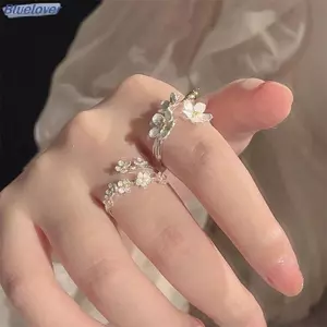 Bluelover Hoa Tinh Tế Mở Nhẫn Có Thể Điều Chỉnh Cho Nữ Màu Bạc Tối Giản Nhẫn Đính Hôn Mỹ Trang Sức Nữ Quà Tặng Mới