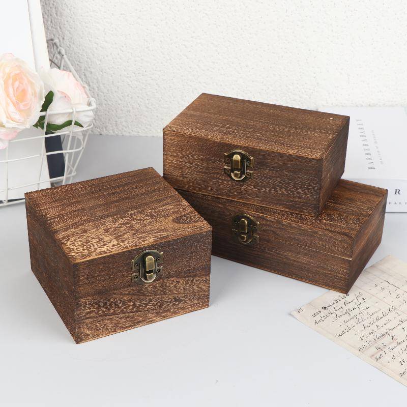 GOAY Hộp Gỗ Lấy Cảm Hứng Vintage Có Nắp Vuông Bản Lề Trang Sức Thủ Công Hộp Bảo Quản Trang Trí Nhà Cửa DIY Làm Tay Ngày Của Mẹ VN