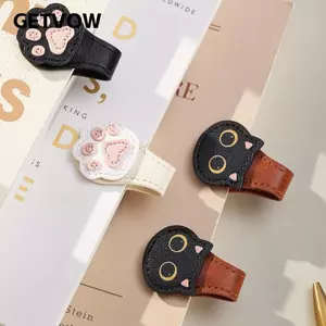 Bộ chia trang đọc GETVOW, Kẹp trang từ tính đầu mèo, Đánh dấu trang từ tính PU sáng tạo dễ thương