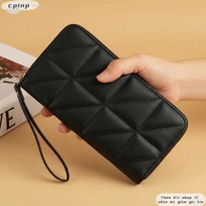 Ví Quilted CPINCP, Ví dài cổ điển có dây kéo, Ví đựng thẻ da PU màu đen thời trang dành cho nữ Sử dụng hàng ngày