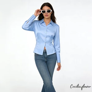 Áo sơ mi nữ dài tay cổ có cổ áo cài nút áo màu trơn