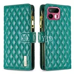 Ốp Lưng Cho Realme 16T Flip Gingham Da Dây Kéo Phong Cách Khe Cắm Thẻ Chống Rơi Vỏ Điện Thoại