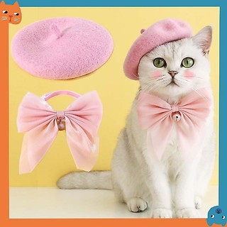 Mũ beret Mềm Mại Dễ Thương Có Chuông Và Nơ Tùy Chỉnh Cho Thú Cưng