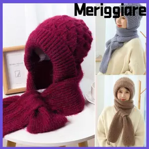Khăn quàng cổ tích hợp mùa đông MERIGGIARE, Khăn quàng Mũ beanie chống gió dày, Bộ khăn quàng cổ mùa thu đông dệt kim mềm có mũ trùm đầu cho nữ bé gái