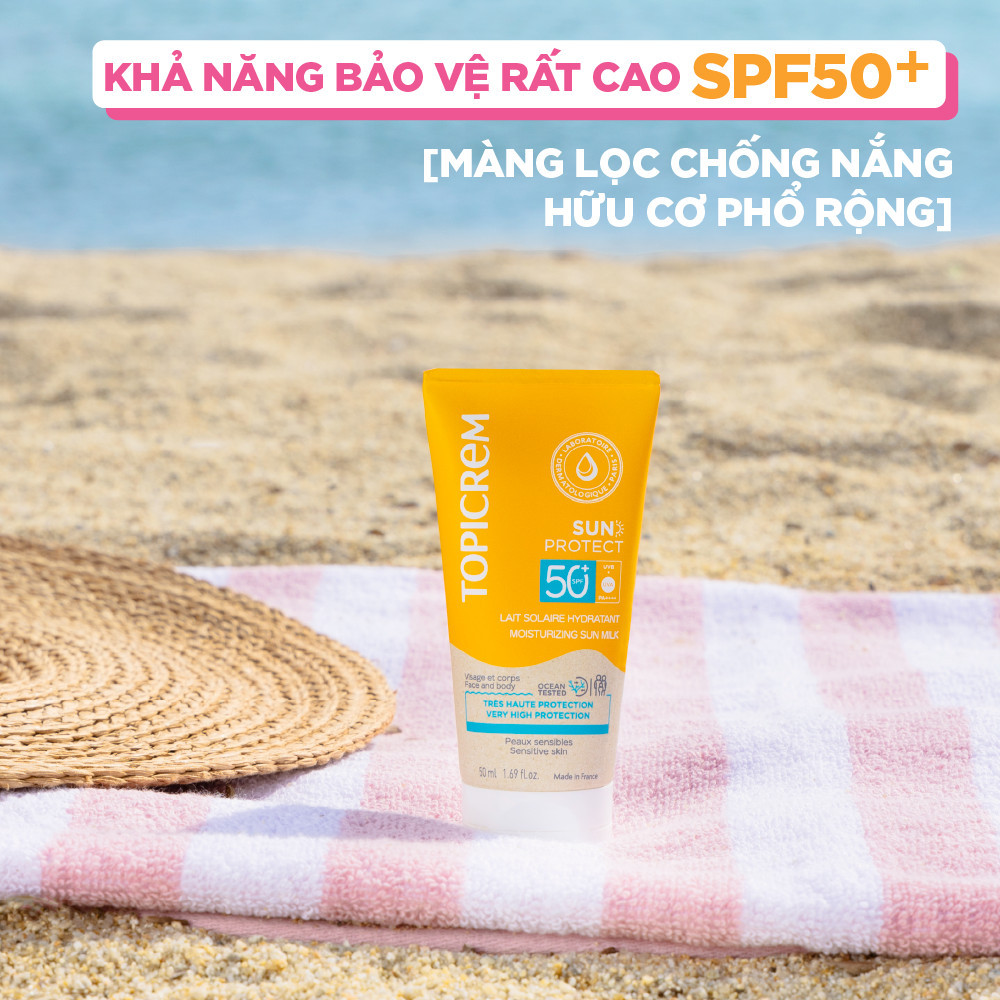 Sữa chống nắng có khả năng chống nước và cát TOPICREM SUN PROTECT MOISTURIZING SUN MILK SPF50+ 50ML