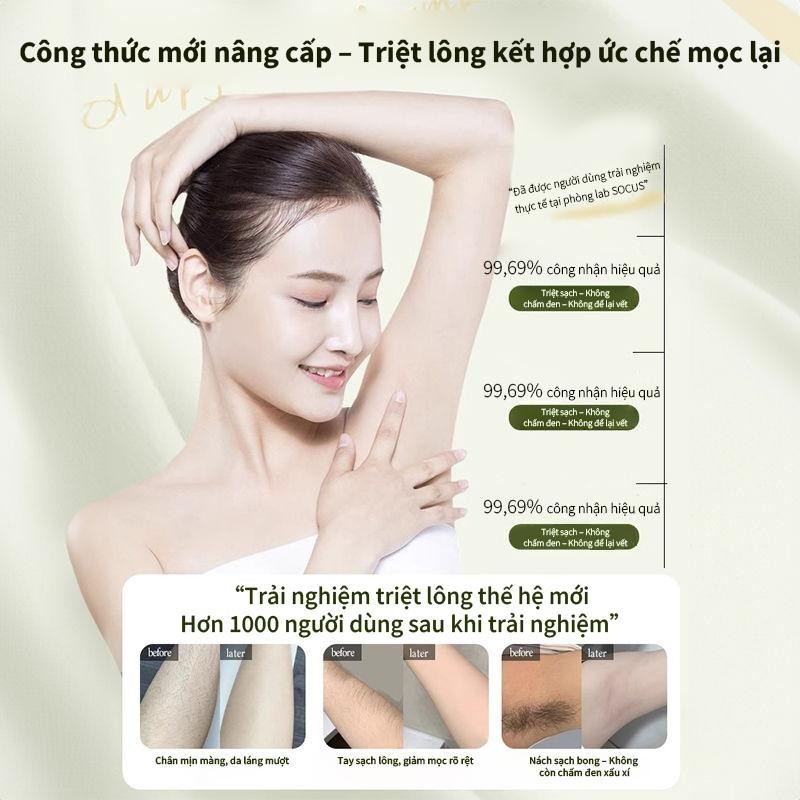 Tẩy lông không đau, không để lại vết thâm - nhẹ nhàng và phù hợp cho toàn thân, cả nam và nữ.
