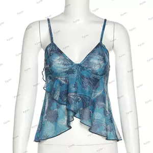 Áo Vest in hình lưới PYCOU, Áo hai dây chắp vá không tay cổ chữ V, Thiết kế hở lưng thời trang Dây đeo Spaghetti thoáng khí dành cho nữ Trang phục thường ngày