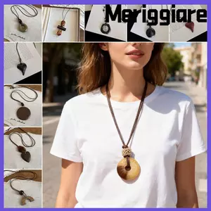 Dây chuyền áo len MERIGGIARE, Vòng cổ mặt dây chuyền bằng gỗ Boho, Dây chuyền da cổ điển Mặt dây chuyền quần áo dài thủ công dành cho nam giới