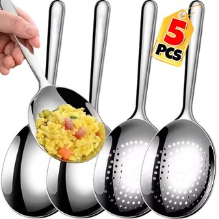 1 / 3 / 5 Thìa Tròn Inox Đầu Lớn - Thìa Ăn Kích Thước Lớn - Thìa Phục Vụ Có Lỗ Thoát Nước - Dành Cho Nhà Bếp, Nhà Hàng