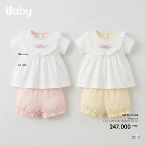 Set bộ bé gái áo bèo thêu hoa phối quần chũm dễ thương chất cotton mềm mịn [0059]