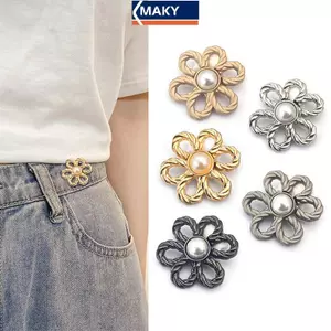 MAKY Thắt Lưng Bule Hợp Kim Trâm Cài Chân Kẹp Hoa Ngọc Trai Có Thể Điều Chỉnh Nút Chụp Quần Jean Nút Có Thể Tháo Rời Quần Áo Phụ Kiện VN