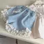 Bé gái (90-140) Quần short Denim nơ ngọc trai mùa hè phong cách Hàn Quốc Quần ren mỏng phong cách phương Tây