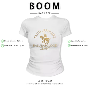 BOOM Áo Baby Tee Nữ Cotton Ôm Body-Áo Thun Ngắn Tay Y2K In Hình PhongCách Mùa Hè, Cổ Tròn Hàng Đầucách hàn quốc phong623