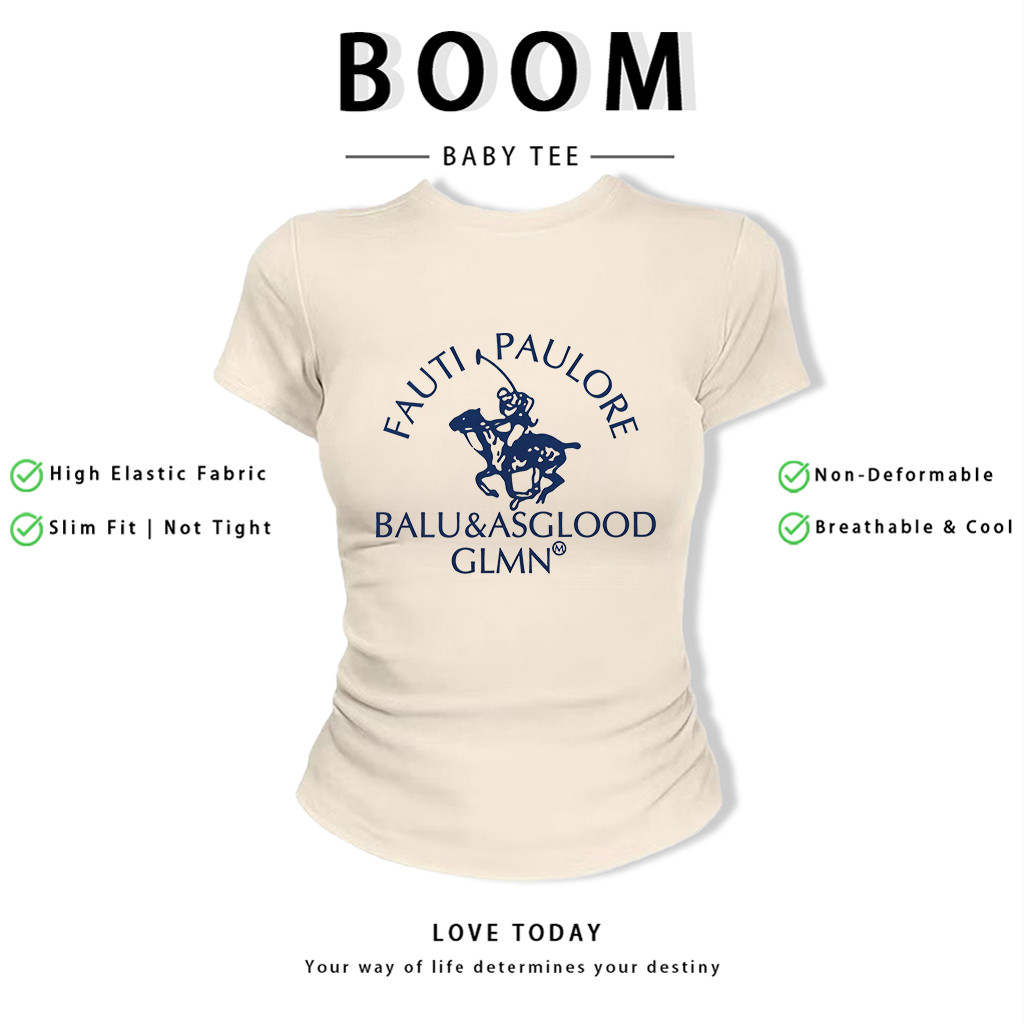 BOOM Áo Baby Tee Nữ Cotton Ôm Body-Áo Thun Ngắn Tay Y2K In Hình PhongCách Mùa Hè, Cổ Tròn Hàng Đầucách hàn quốc phong624