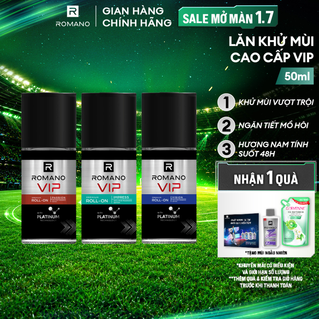 Lăn khử mùi nam cao cấp Romano VIP Passion / Vision / Impress 50ml