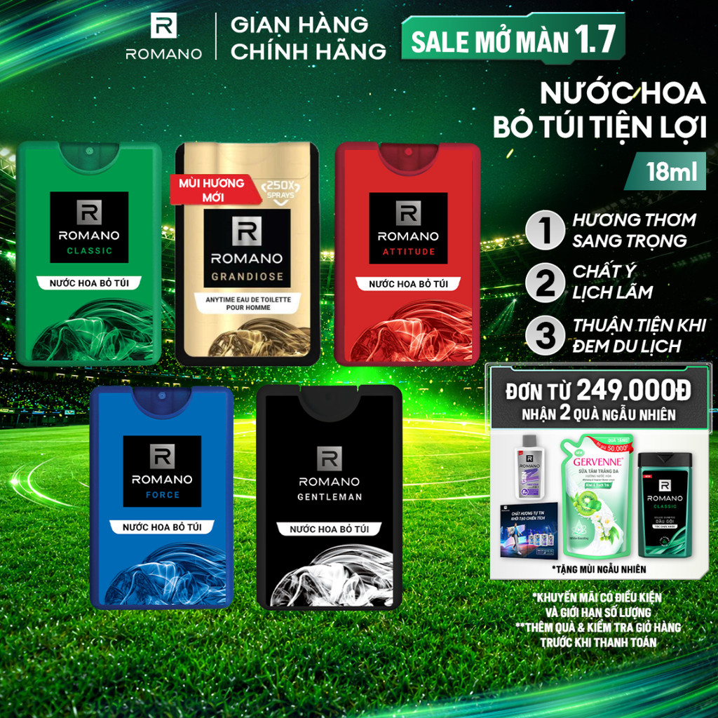 Nước hoa nam bỏ túi Romano hương Attitude/Classic/Force/Gentleman/Grandiose 18ml / chai