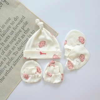 Bộ mũ vớ sơ sinh củ tỏi đáng yêu chất thun cotton cho bé 3-5kg.