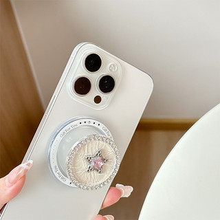 Kim Cương Bạc Tròn Từ Tính Giá Đỡ Điện Thoại Cho IPhone 16 15 14 13 12 Pro Max 14 Plus Có Thể Gập Lại Vòng Tay Co Giãn Để Bàn Đứng P3