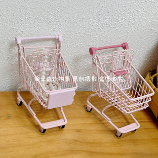 Sáng Tạo Mini Mô Phỏng Xe Đẩy Sắt Giỏ Hàng Nhà Chơi Đồ Chơi Lưu Trữ Để Bàn Trang Trí Ảnh Đạo Cụ